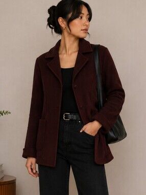 Women's Burgundy Two-Button Blazer Jacket
